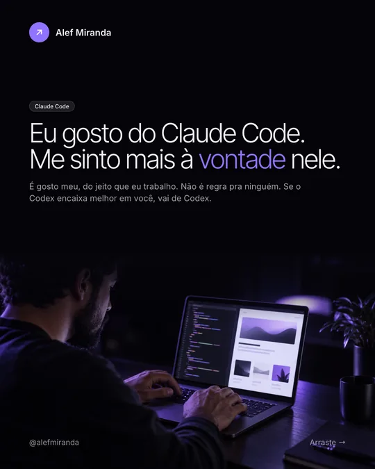 Slide 5 do carrossel "Claude Code ou Codex pra fazer página", de @alefmiranda