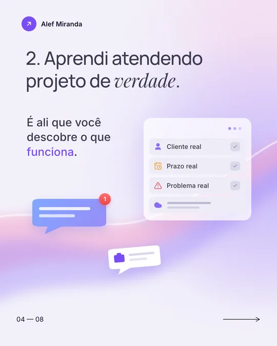 Slide 4 do carrossel "5 coisas que me fizeram prosperar no design", de @alefmiranda