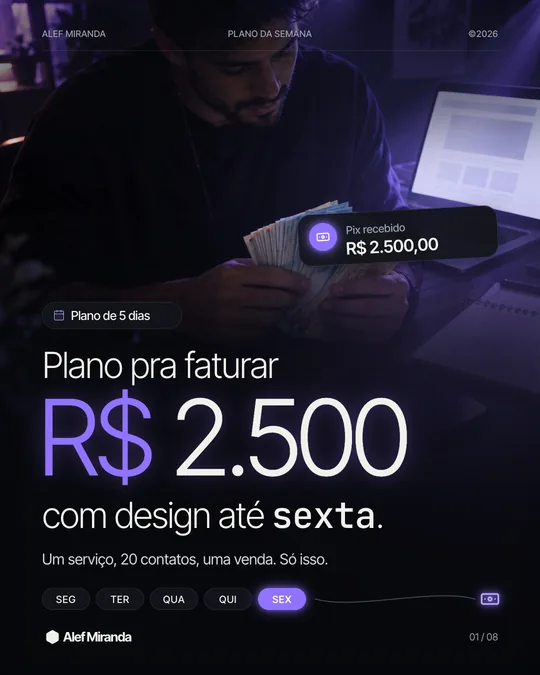 Slide 1 do carrossel "Plano de 5 dias pra faturar R$ 2.500 com design", de @alefmiranda